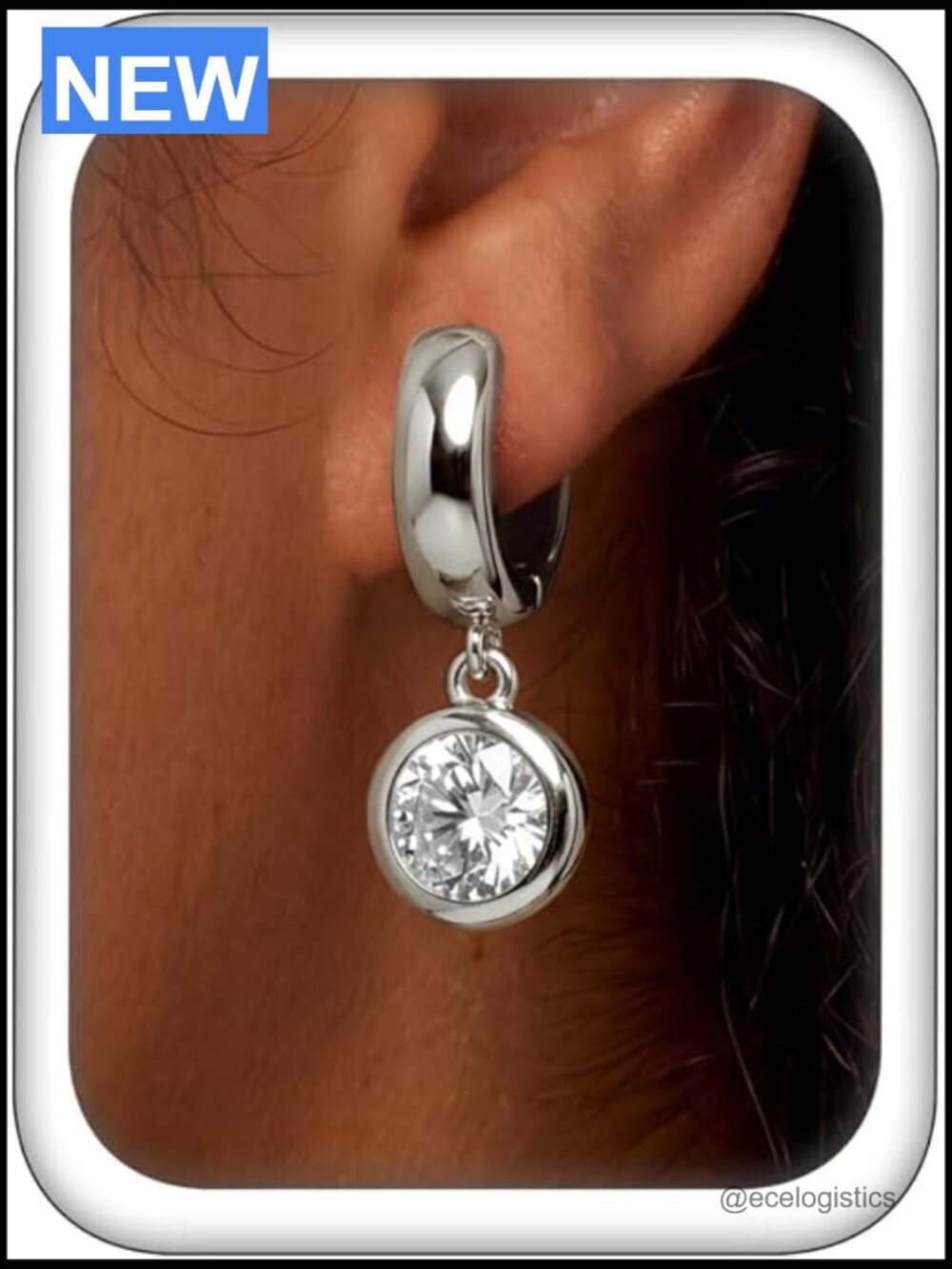 Huggie Hoop Earrings with CZ Drops, Hypoallergenic, Chunky Dangle Statement